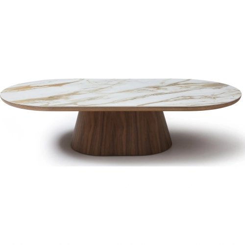 Atrio Coffee Table in White Marble & Walnut Finish